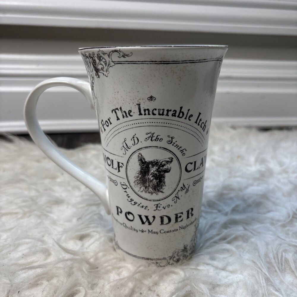 222 Fifth Hallow Apothecary Porcelain Mug Wolf Clay Powder Halloween Coffee Cup